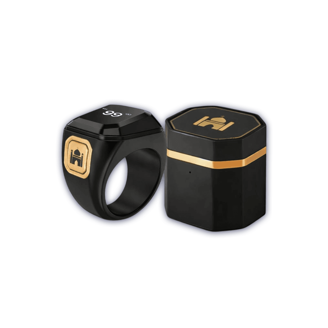 Black Smart Tasbih Ring with Charging Case